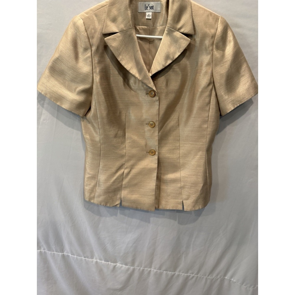 Le Suit Champagne Gold Shantung Silk-Look Skirt Suit Set Size 8 Wedding Career